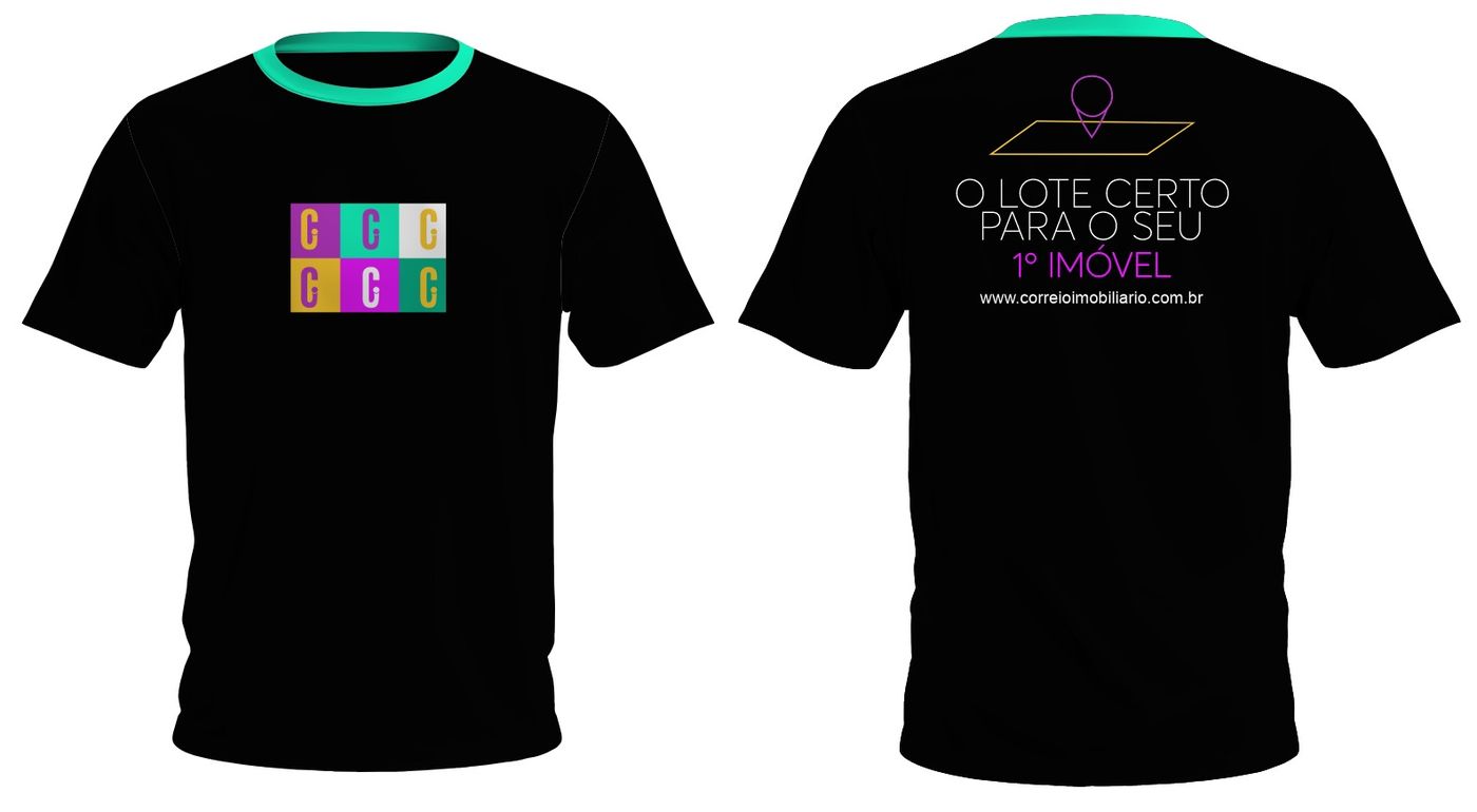 Camiseta preta com a frase O lote certo para o seu 1º imóvel